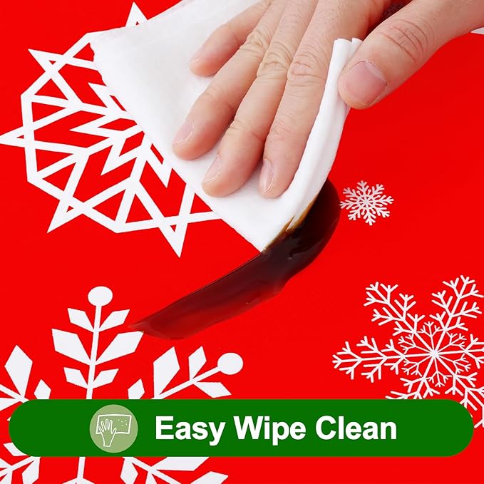 Smiry Christmas Rectangle Table Cloth, Waterproof Vinyl Tablecloth with Flannel Backing, Wipeable Snowflake Plastic Tablecloths for Christmas Table Decorations, (60"x84", Christmas Red)