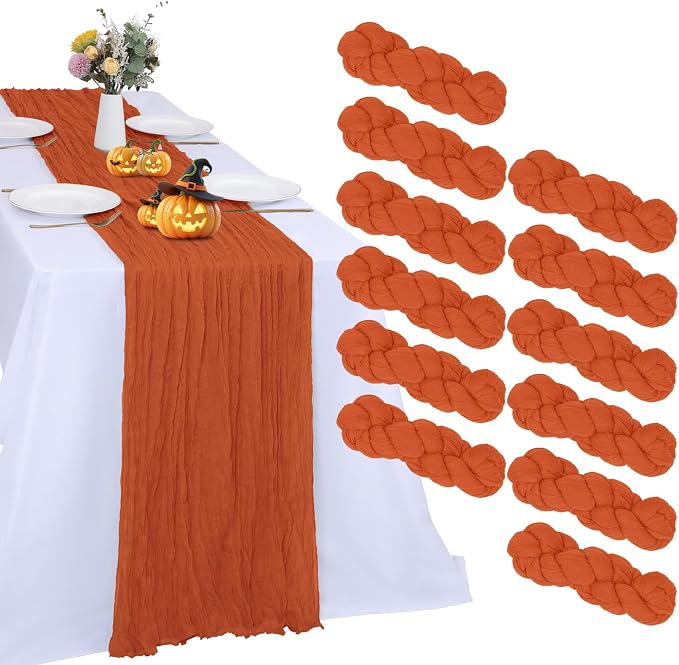 12 Pack Orange Cheesecloth Table Runner 10FT Boho Cheese Cloth Gauze Fabric by RestfulGlow