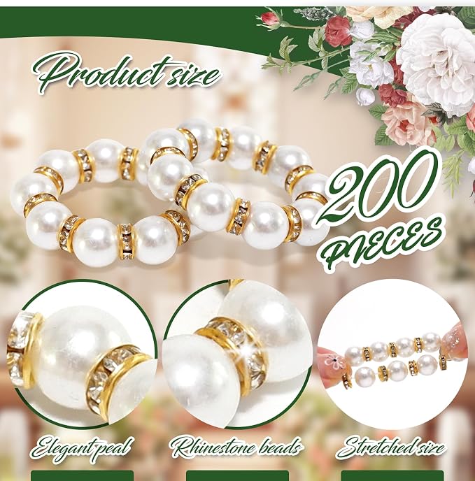 200 Pcs Pearl Napkin Rings, Exquisite Gold Napkin Rings Bulk, Suitable - Image 6