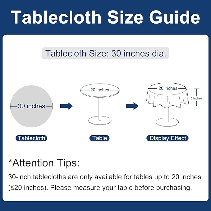Hiasan Round Linen Table Cover 30 Inch - Wrinkle and Stain Resistant Washable Polyester Fabric Table Cloth for Dining Room Kitchen Party, White