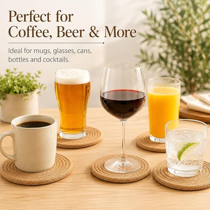 ABenkle Woven Coasters for Drinks Set of 6, Boho Absorbent Drinking Coaster - Image 4