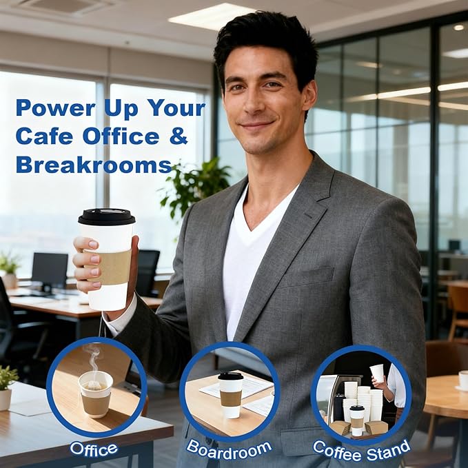 16 oz 500 Pack Coffee Cups with Lids and Sleeves, Straws, Hot Disposable To Go Travel Paper Cups Bulk for Office, Home Coffee Bar Accessories, Chocolate, Cocoa, Beverage (White)