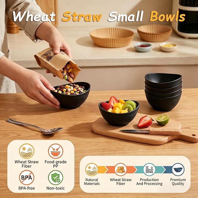 10oz Small Bowls, Unbreakable Wheat Straw Bowls Set of 6, Mini Bowl - Image 3