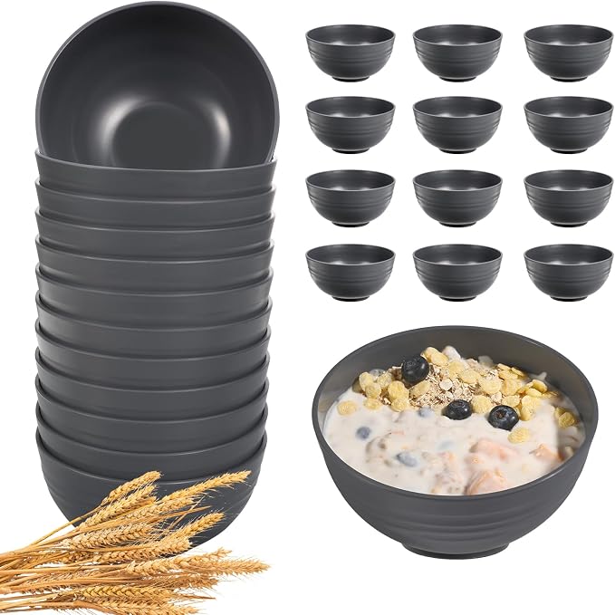HEYCOME 12 Pcs Unbreakable Cereal Bowls Set, 26 Oz Wheat Straw Bowls Set by StayHealthyStayHappy