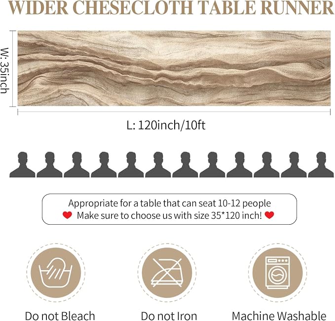 3 Pack Nude Cheesecloth Table Runner, 10ft Light Brown Runner - Image 6