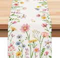 Bonhause Spring Floral Table Runner 13x72 Inch Pink Flowers Plants Leaves by Bonhause