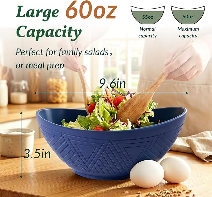 Wheat Straw Bowls, 9.6 inch Salad Bowls, Large Serving Dishes - Image 2