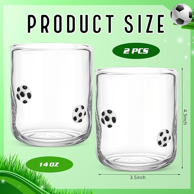 SiliFine 2 Pcs Soccer Icon Juice Glasses, 14oz Ball Sport Stemless Wine - Image 3