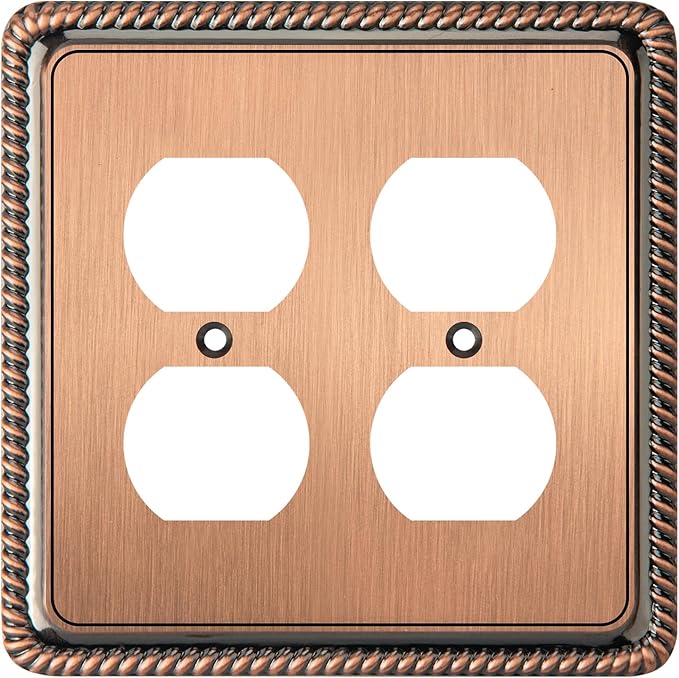 Henne Bery Rope Edge Decorative Wall Plate Switch Plate Outlet Cover (Double Duplex, Antique Copper)
