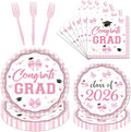 Rakuto Pink Graduation Decorations 2026, 2026 Graduation Pink Bow Themed Forks by Rakuto