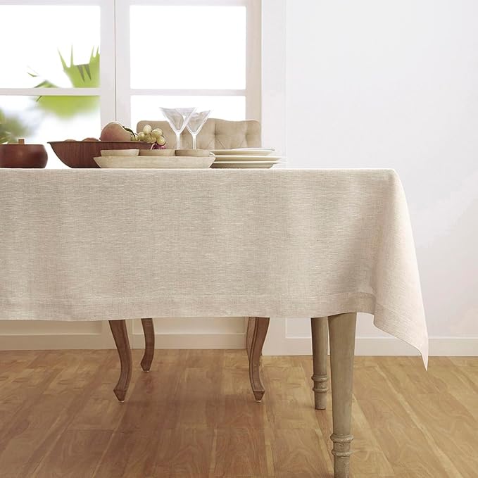 Solino Home Linen Tablecloth 60 x 108 Inch - 100% Pure Linen Light Natural Table Cloth for Rectangle Tables - Athena, Machine Washable Tablecloth for Spring, Easter