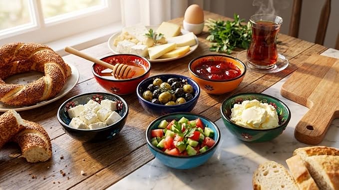 Turkish Ceramic Pinch Bowls Set of 6 – Small Dipping Bowls for Charcuterie Boards, Appetizers, Snacks & Sauces -Handcrafted Turkish Bowl for Serving, Decor & Gifts (3.2”)