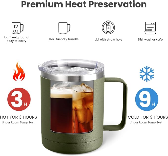 MEWAY 12oz Coffee Mug With Handle 2 Pack Bulk, Stainless Steel Insulated Travel - Image 3