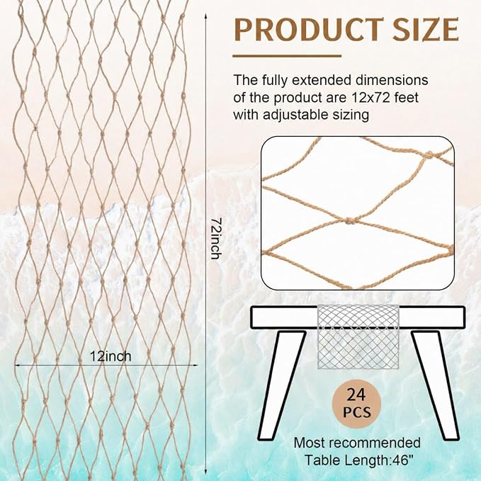 SATINIOR 24 Pcs 12 x 72'' Fishing Net Table Runner Party Decoration, Linen | - Image 2