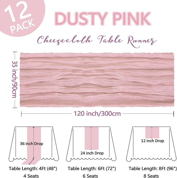 12 Pack Dusty Pink Table Runner Cheesecloth 10Ft Gauze Cheese Cloth Table - Image 2