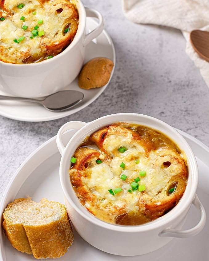 DELLING Soup Bowls with Handles Set of 6, 24 Oz Ceramic French Onion Soup - Image 5
