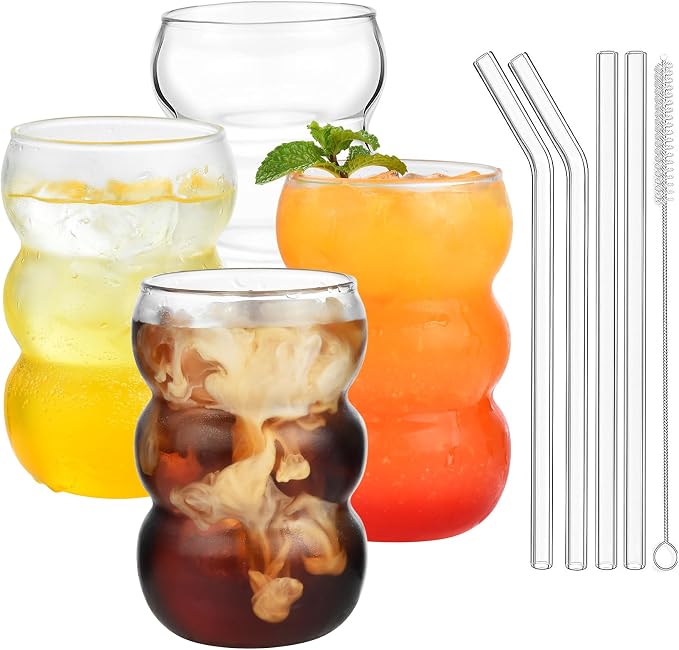 ALINK 16 oz Large Ribbed Glassware Drinking Glasses by ALINK