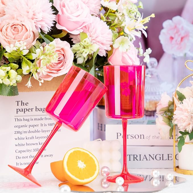 Ciaell 12 Pack Hot Pink Plastic Wine Glasses - Image 6