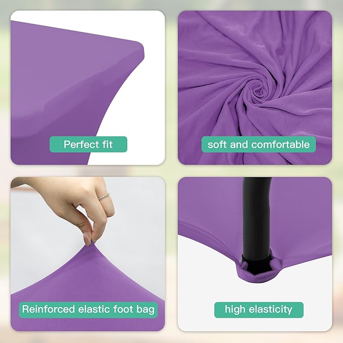4FT Table Cloth for Rectangular Fitted Events Stretch Light Purple Table Covers Washable Spandex Tablecloth Protector for Party, Wedding, Cocktail, Banquet, Festival