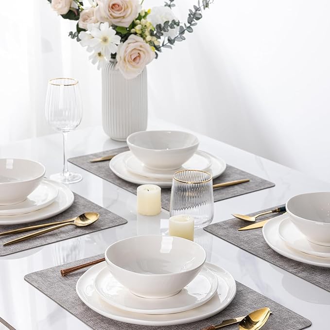 LERATIO Ceramic Dinnerware Sets for 4,Porcelain Plates and Bowls Sets with Wavy Edge,Microwave & Dishwasher & Oven Safe,Light Weight & Scratch Resistant Dishes Sets