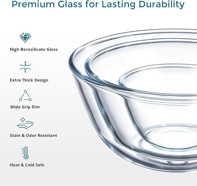 E-far Glass Mixing Bowls with Airtight Lids Set - Image 3