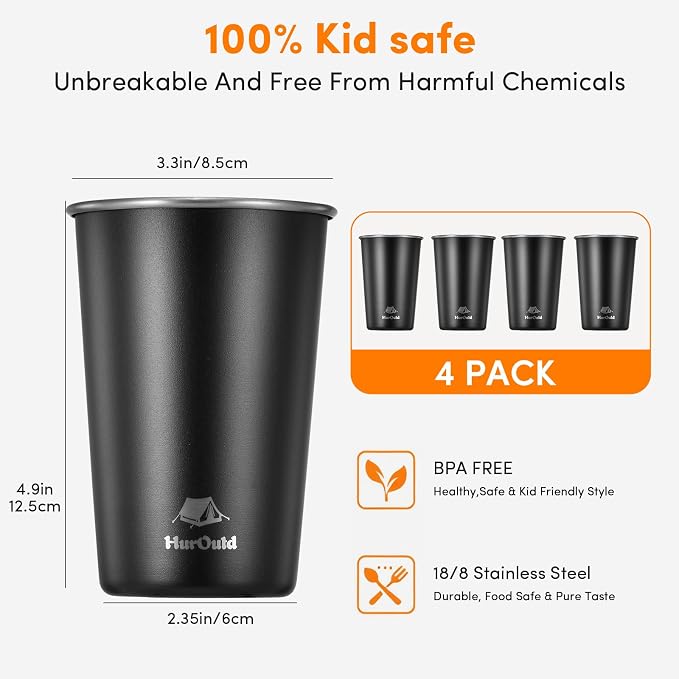 4 Pack Stainless Steel Cups 16oz -Black Stackable Metal Drinking Glasses - Image 2
