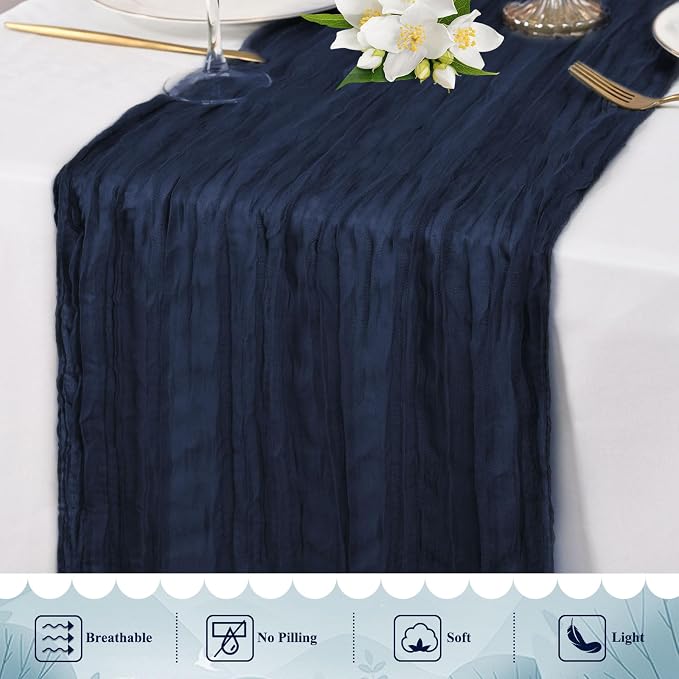 8 Pack Navy Blue Cheesecloth Table Runner 10FT Long Boho Gauze Fabric Table - Image 5