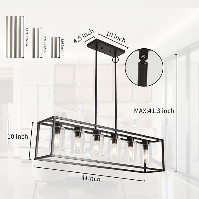 XILICON Dining Rooms Oil Rubbed Bronze Chandeliers,Kitchen Island Farmhouse Lighting Fixture Industrial Rustic Ceiling Hanging 6 Light Modern Pendant Light with Glass Shade