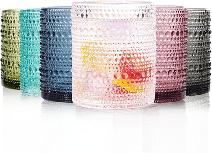 Set of 6 Hobnail Drinking Glasses, 12 oz, Vintage Jupiter Glass Cups, Embossed by WeirdUncle