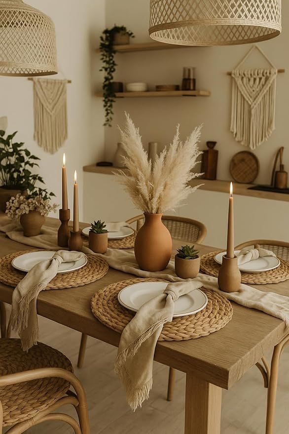 Round Woven Placemats Set of 6 (15 Inch) with Canvas Bag – Handwoven Water Hyacinth Table Mats, Boho Farmhouse Dining Decor, Heat Resistant Wicker Chargers by DECHUSE