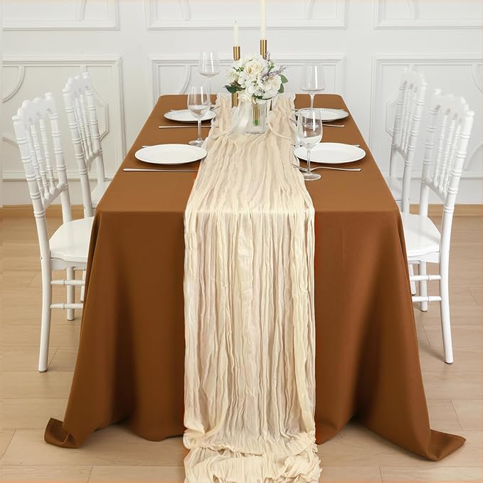 6 Pack Ivory Cream Cheesecloth Table Runner 120 Inch Boho Wedding Decor | - Image 4