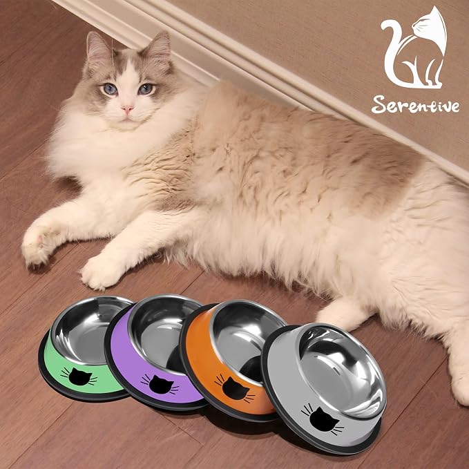 Serentive 3Pcs Cat Bowls, Non-Slip Stainless Steel, 7 Oz, Suitable - Image 7