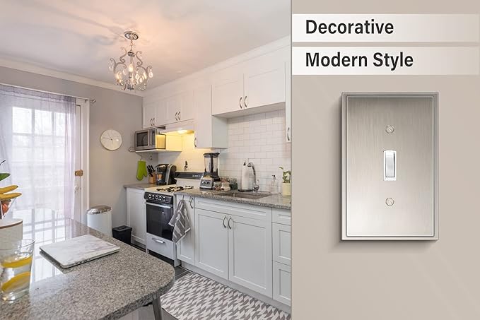 Henne Bery Soft Modern Decorative Wall Plate Switch Plate Outlet Cover (Single Toggle 3PK, Satin Nickel)