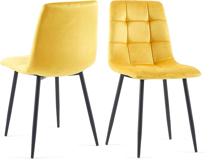 3 Piece Dining Table Set for Small Spaces - Round Kitchen Table Chairs Set of 2 with Yello Velvet Upholstered Chairs -Space Saving Dinette for Kitchen, Dining Room