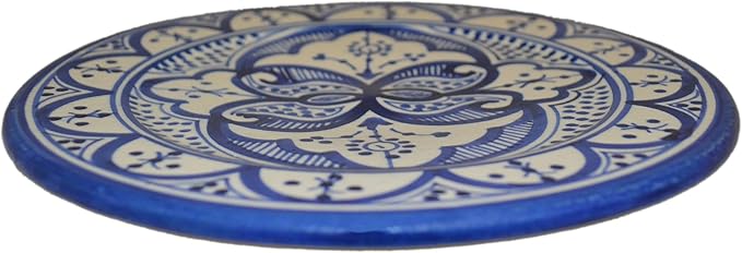 Set OF Two 8 Inches Plates Ceramic Moroccan Handmade Appetizer Tapas Serving Decorative White Blue