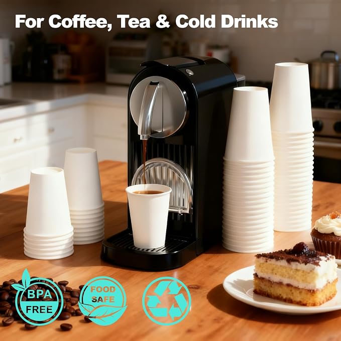 8 oz 500 Pack Disposable Coffee Cups, Bulk White Disposable Paper Cups - Image 2