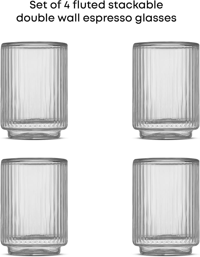 JoyJolt Haven Fluted Stackable Espresso Cups Set of 4, 2.5oz Ribbed Double Wall - Image 4