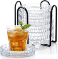 6 Pcs Glass Coasters with Holder Clear Drink Coasters Crystal Round Beverage by Remerry