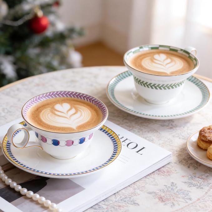 KAMMAK Tea Cups Set of 2, Ceramic Floral Pattern Demitasse Cup | Porcelain - Image 6
