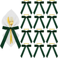 Riceshoot Velvet Bow Napkin Rings Bows with Gold Semicircle Metal Napkin Ring Velvet Bow Holder for Wine Bottles Table Settings Candlestick Wedding Valentine's Day Dinner(Green,12 Pcs)