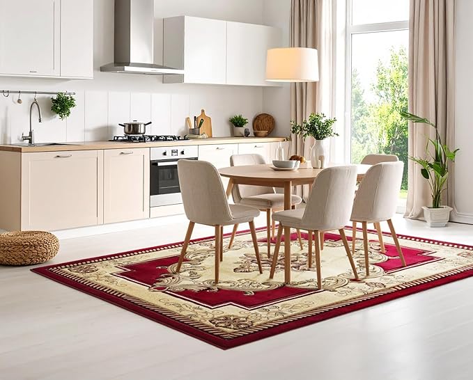 Modern 2x7 Traditional Burgundy Living Room Rug - Area Rugs for Living Room, Dining & Bedroom - Hand Carved Runner Carpet - Durable Polyester - Non-Fade, Stain-Resistant - Turkish Made