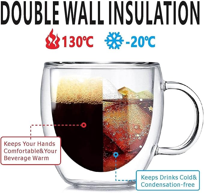 Espresso Cups Set Of 2 12 Oz, Double Walled Glass Coffee Mugs - Image 2
