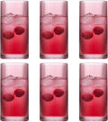 Physkoa Rose Red Ribbed Drinking Glasses Set of 6 – Vintage Embossed Highball by Physkoa
