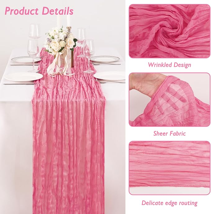 12 Pack Rose Pink Cheesecloth Table Runner 120 Inch Boho Wedding Decor | - Image 3