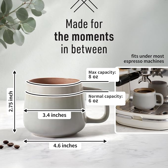 Ava Nord Small Stoneware Ceramic Coffee Mugs Set of 4 | 6 oz | Sage Ash | - Image 2