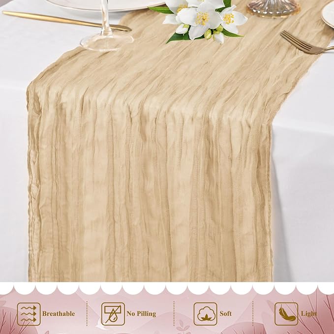 20 Pack Beige Cheesecloth Table Runner 10FT Long Boho Gauze Fabric Table Runner - Image 5