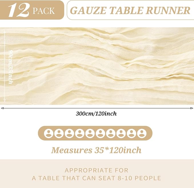 12 Pack Cheesecloth Table Runner 35 x 120 inch Long Boho Cheese Cloth Gauze - Image 2