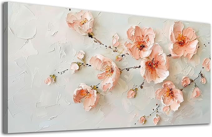 ADJUVANT Wall Art Impressionist Pink Floral 48"L x 24"W, Cherry Blossoms Canvas Painting Soft Petals Artwork Pastel Tones Prints Spring Flowers Wall Decor for Living Room Bedroom Bathroom Home Office