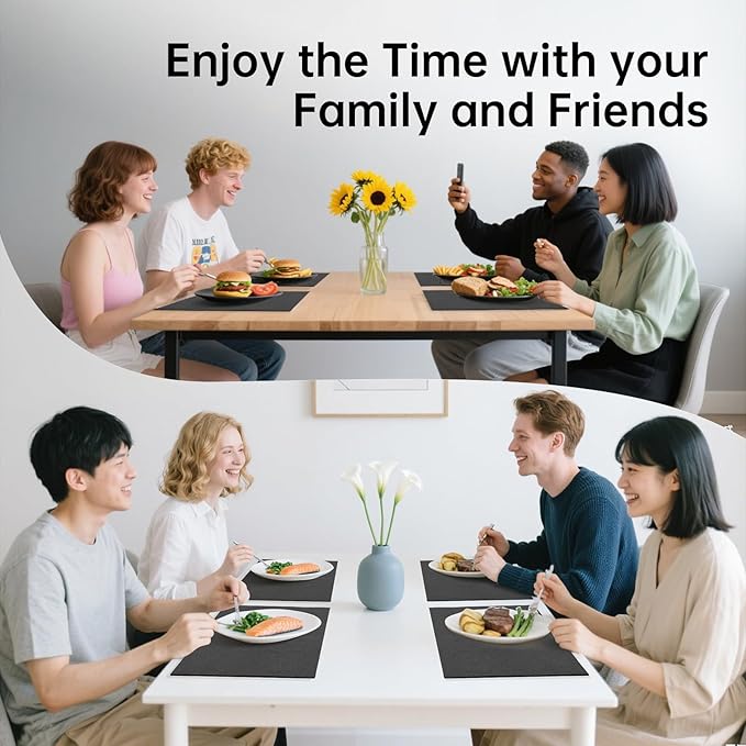 Blue Forest Placemats Set of 8,Dual-Layered Thickened Faux Linen Table Mats Heat Resistant Machine Washable Wrinkle Free Place Mats for Kitchen Dining Outdoor/Indoor (Dark Green)