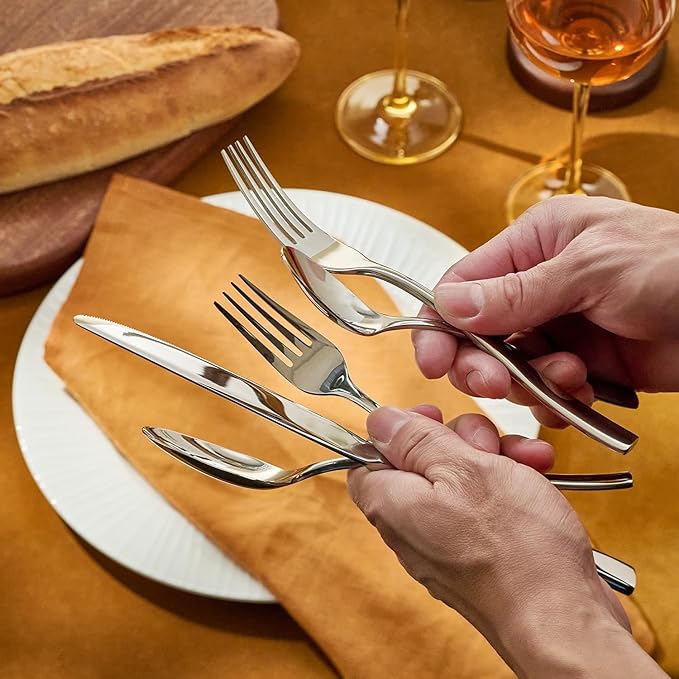 KINGSTONE Silverware Set for 12, 60-Piece Stainless Steel Flatware Set with Forks, Knives, Spoons, Dishwasher Safe Cutlery Set for Home, Wedding, Rust-proof